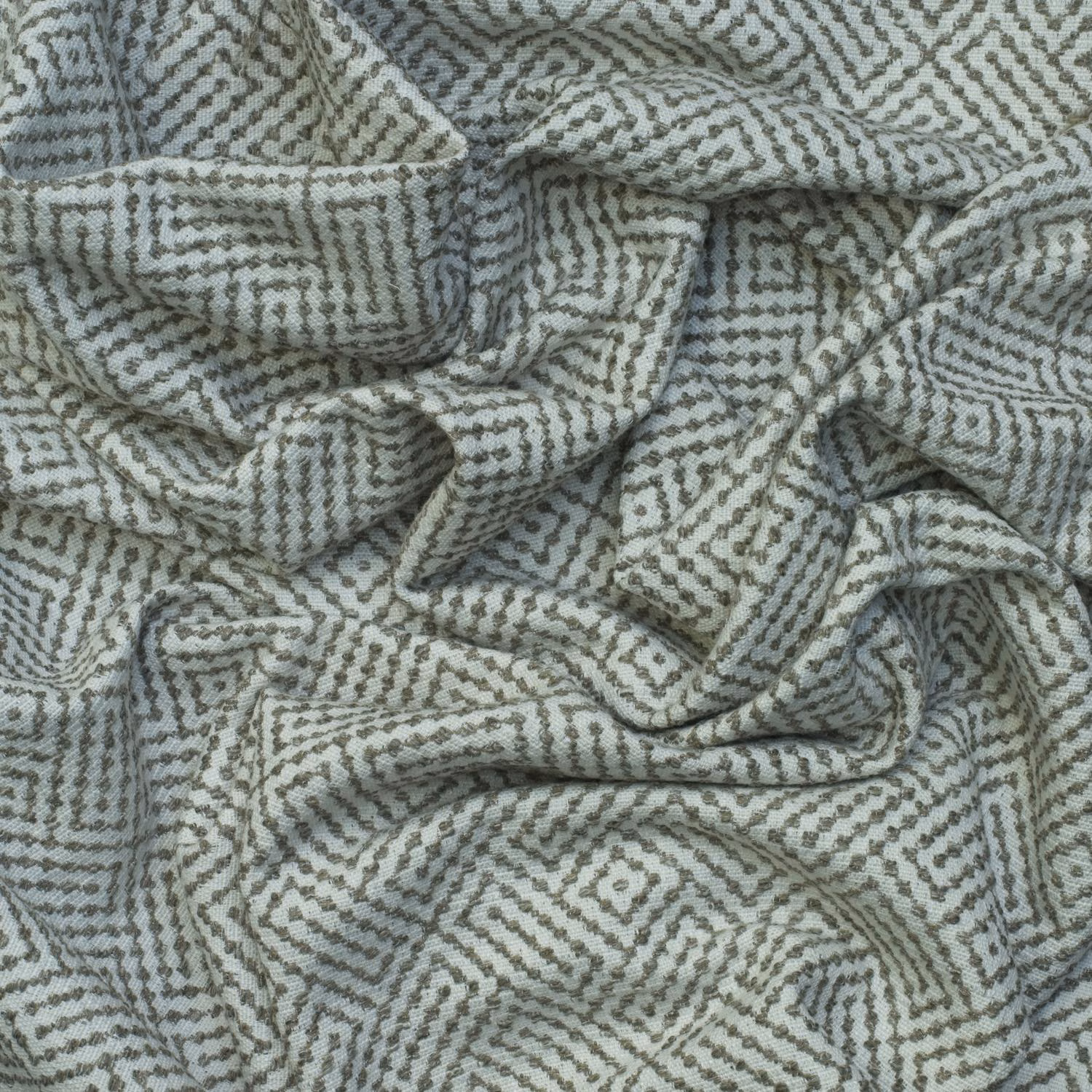 Cool grey boucle cloth with dark broken herringbone diamonds and nubby texture