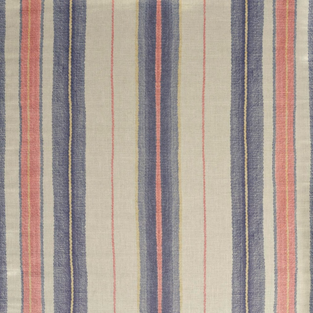 Muted denim-blue and dusty-rose vertical stripes in a softly textured woven fabric