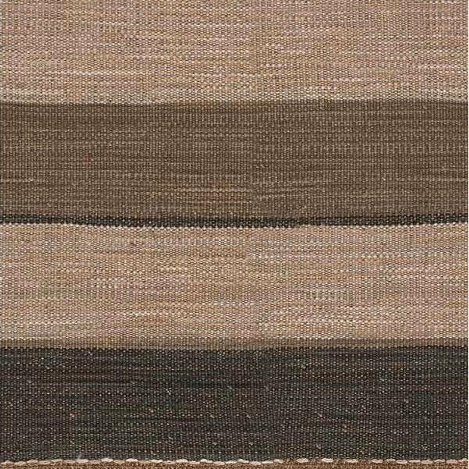 Close-up of taupe woven fabric with dark brown horizontal bands