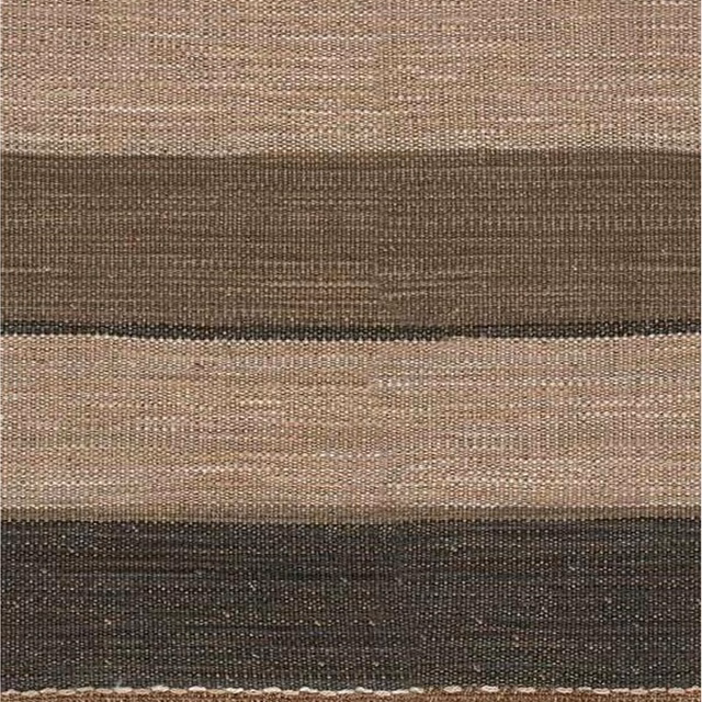 Close-up of taupe woven fabric with dark brown horizontal bands