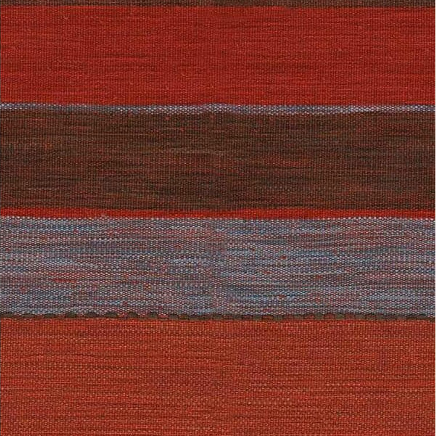 Deep red, brown and blue-grey horizontal woven bands with fine slub texture
