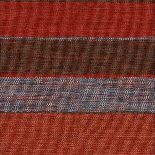 Deep red, brown and blue-grey horizontal woven bands with fine slub texture