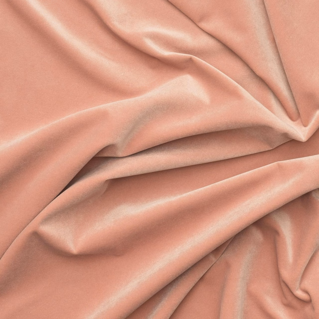 Gathered blush-pink velvet swatch with soft sheen and dusky rose shadows