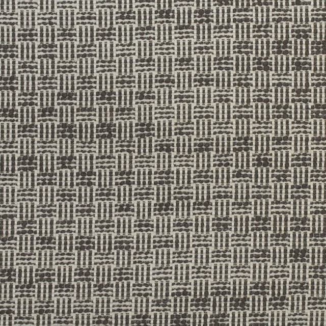 Charcoal and taupe woven fabric with a small geometric grid pattern