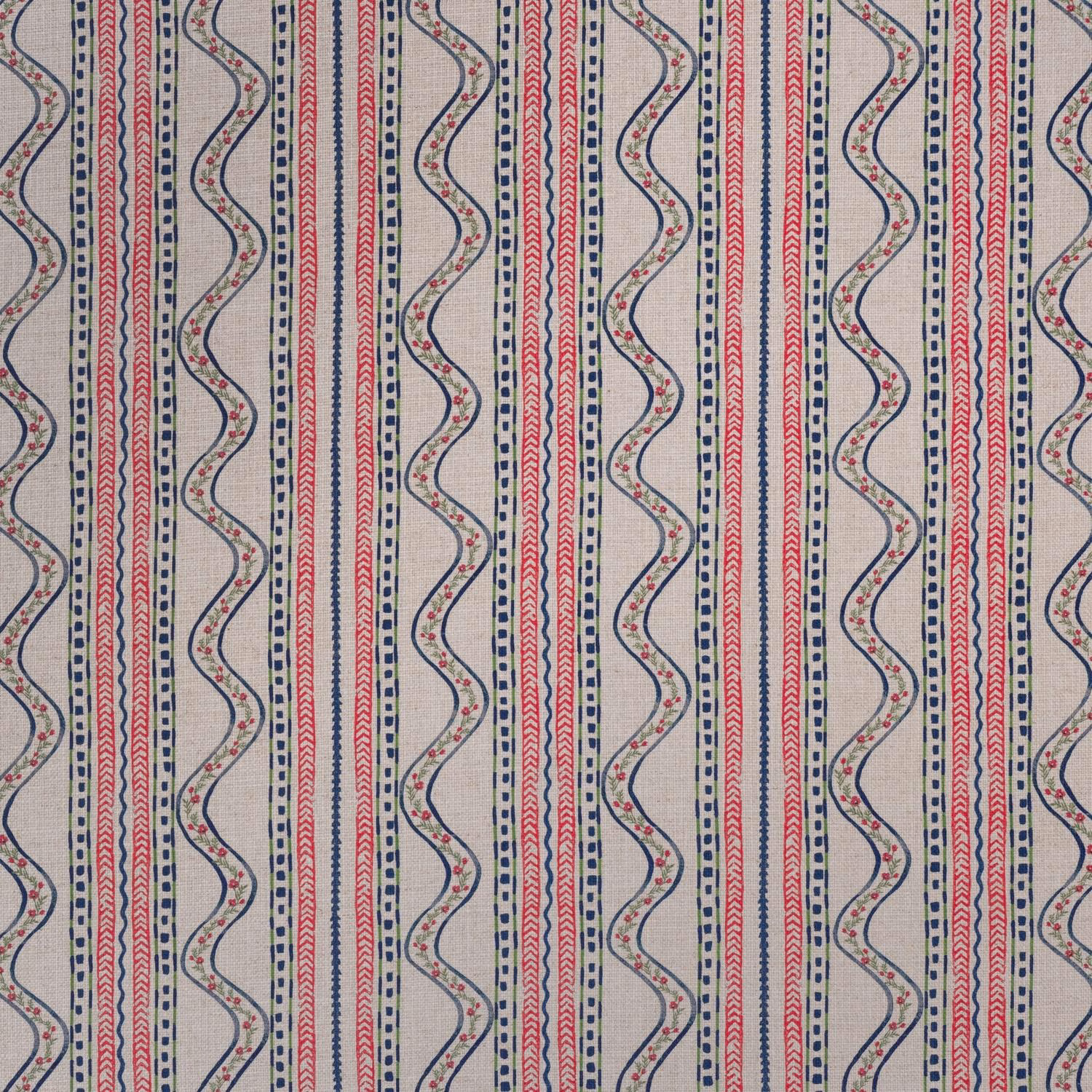 Cream textile with pink, navy and olive zigzag stripe bands