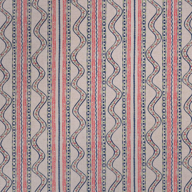 Cream textile with pink, navy and olive zigzag stripe bands