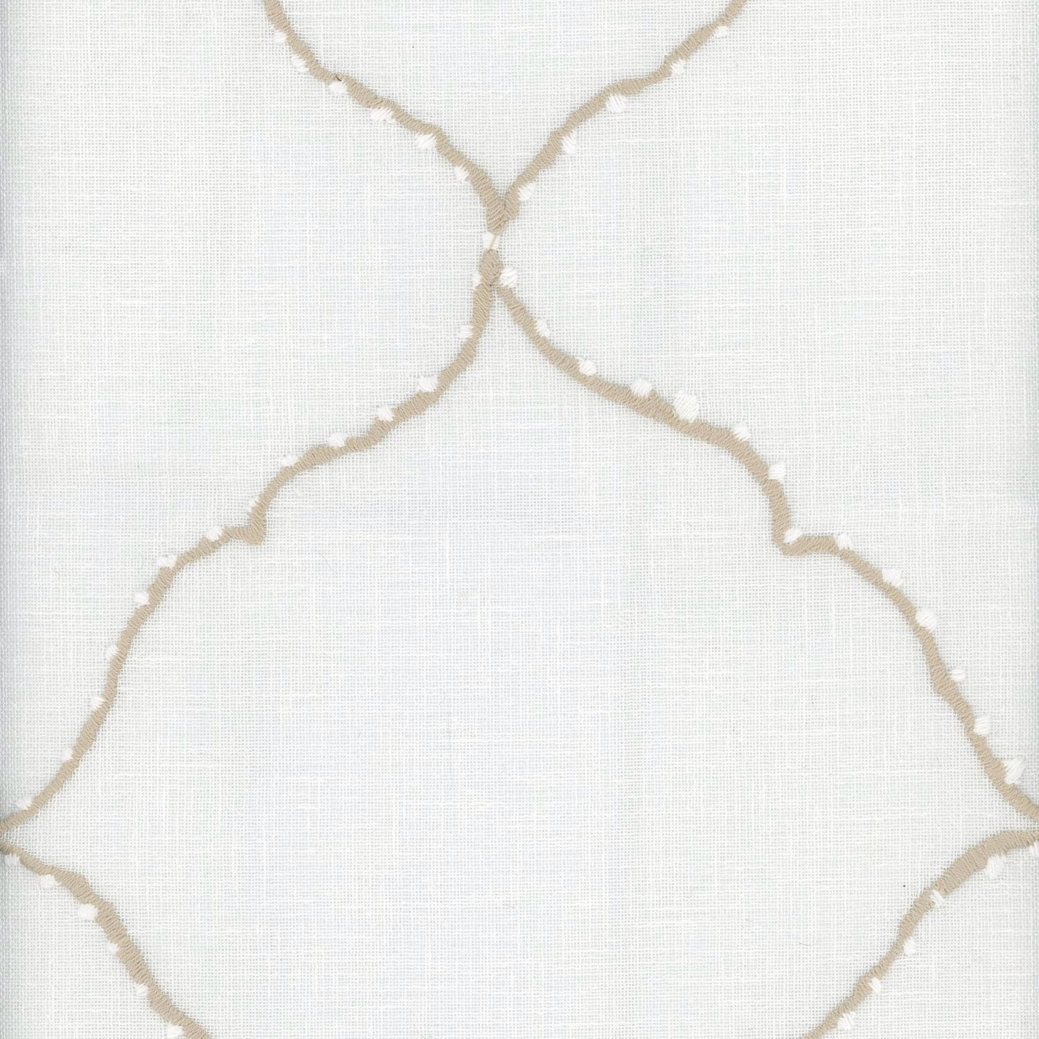 Pale ivory fabric with raised taupe organic lattice and subtle white flecks