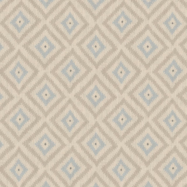 Pale cream woven fabric with powder-blue diamond motifs and zigzag texture