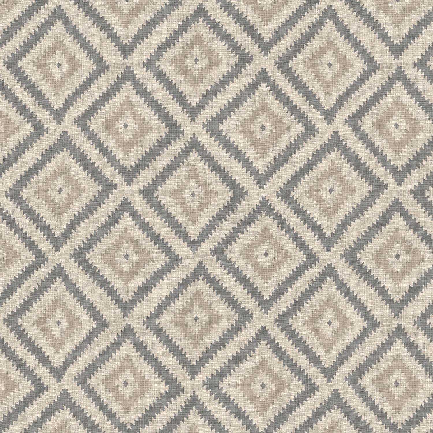Close view of Glacier Storm fabric with cool grey and taupe diamond weave