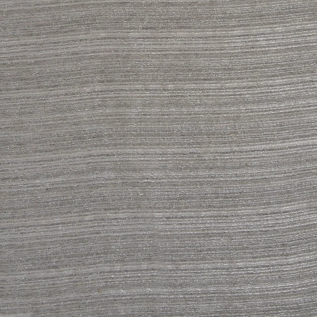 Close-up of cool pewter grey fabric with fine horizontal striations and subtle sheen