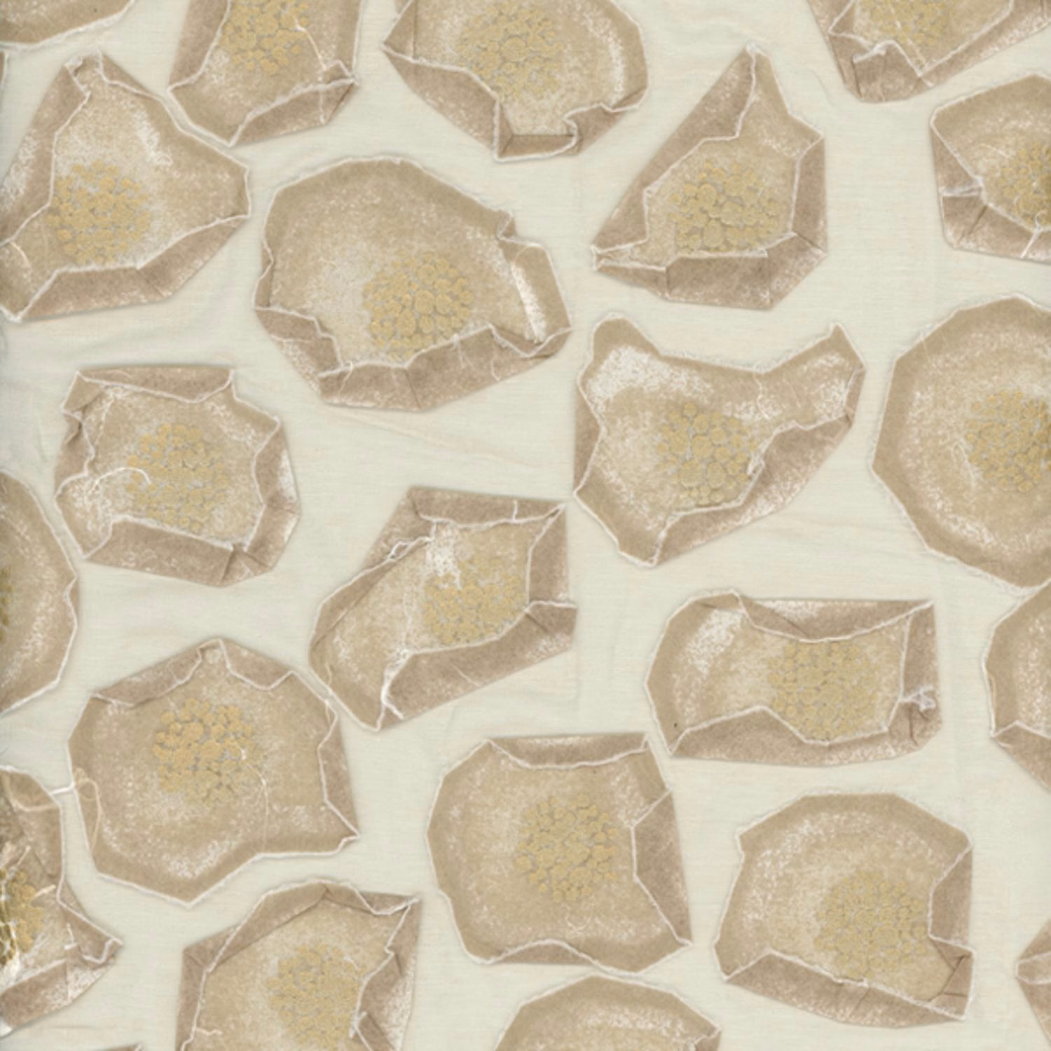 Pale cream fabric with taupe stone-like motifs and subtle woven texture