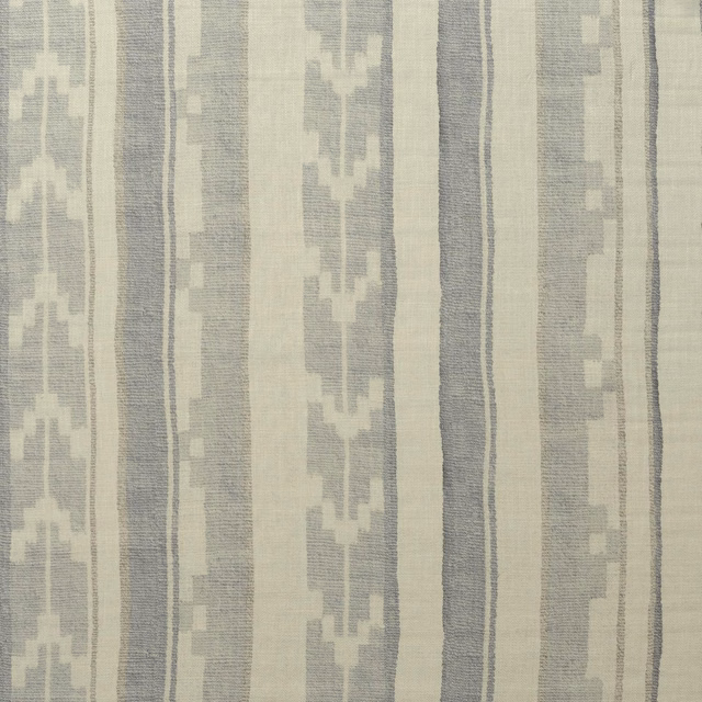 Pale grey and ivory woven stripes with stepped geometric motifs