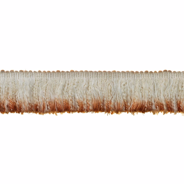 Ivory fringe trim with uneven rust-brown tips and softly waved fibres