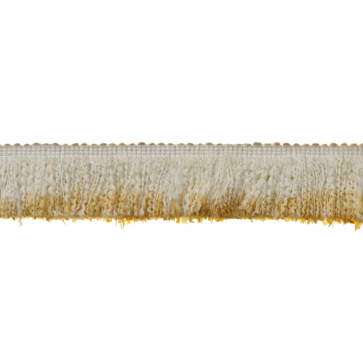 Dense ivory fringe trim with pineapple-gold shadows and a scalloped header.