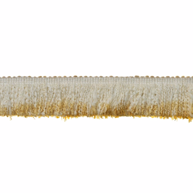 Dense ivory fringe trim with pineapple-gold shadows and a scalloped header.