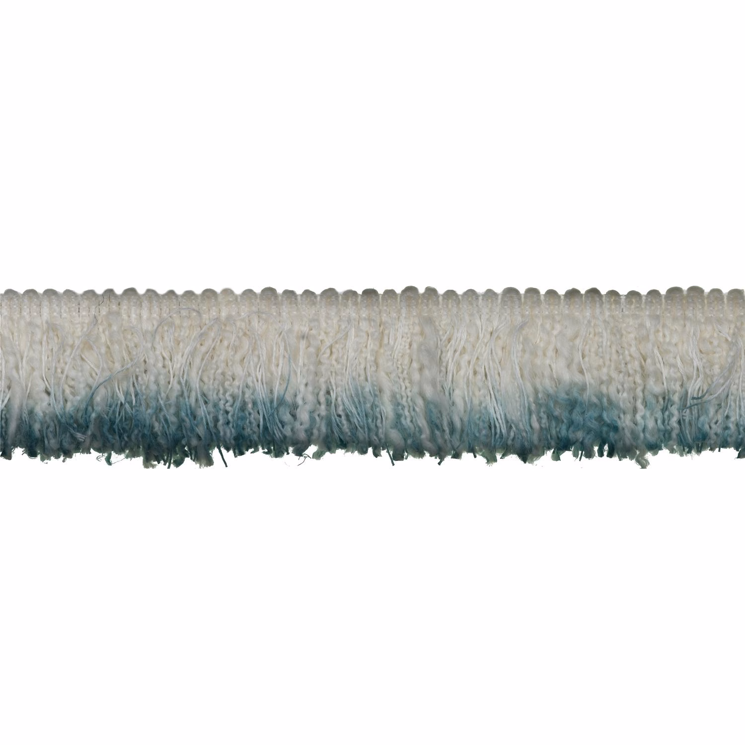 Ivory grey fringe fading into a deep muted sea-teal edge