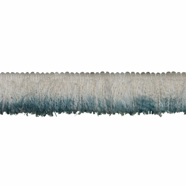 Ivory grey fringe fading into a deep muted sea-teal edge