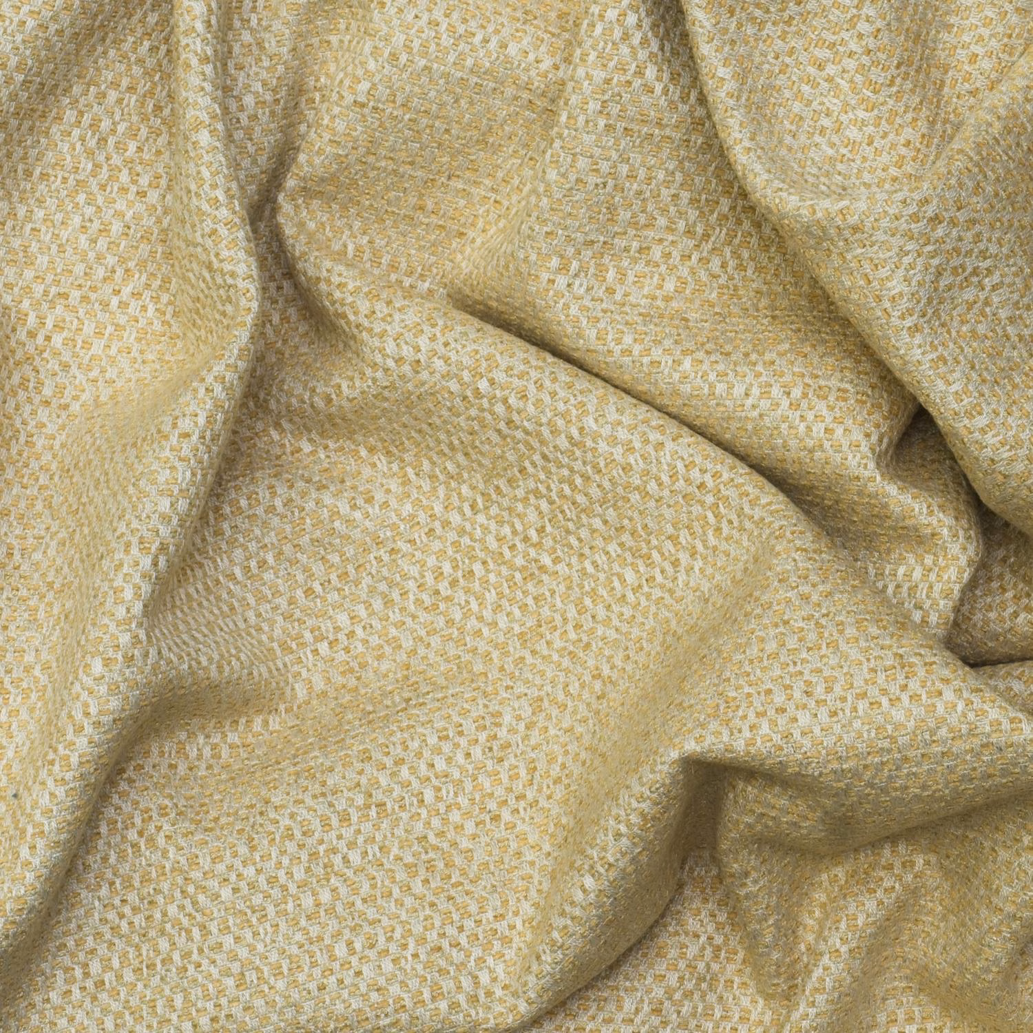 Pale yellow and cream small-scale woven texture gathered into soft folds