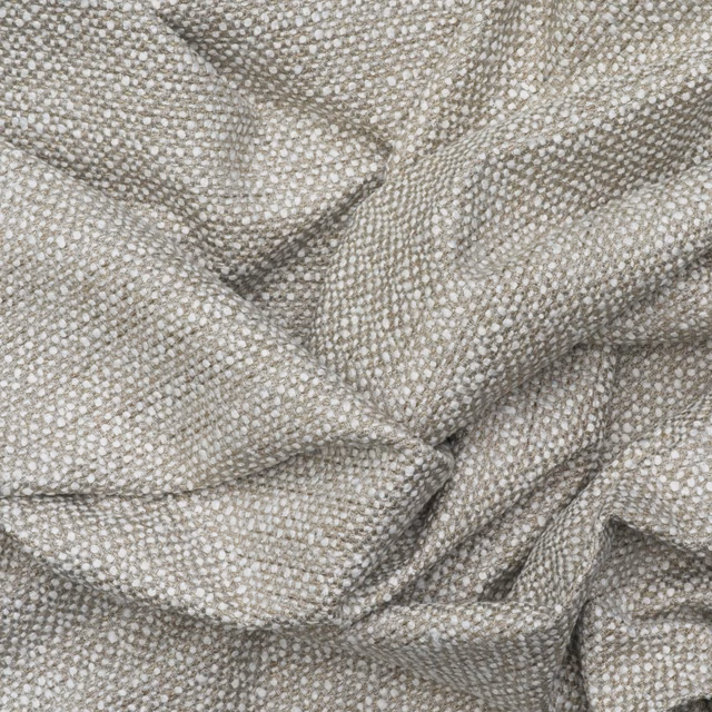 Light neutral looped weave with flecked grey-beige texture in gathered folds