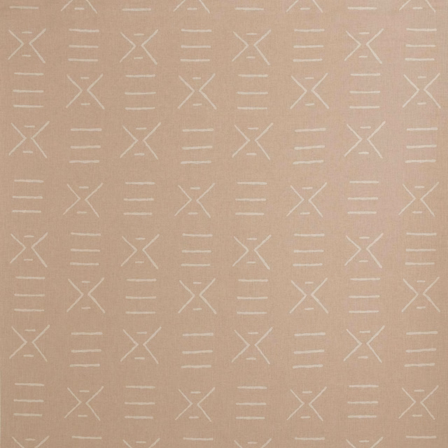 Warm plaster-beige fabric with pale hourglass motifs and horizontal woven dashes