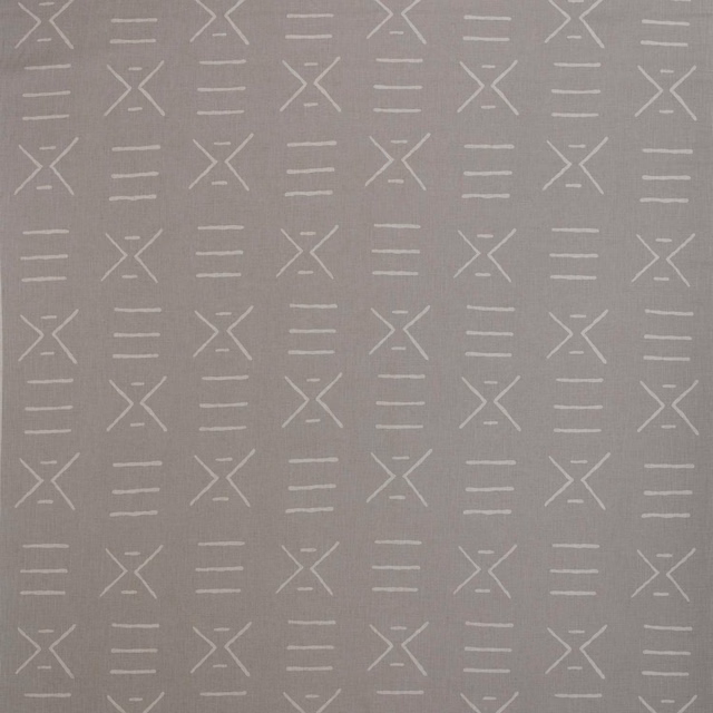 Muted stone-taupe textile with pale angular crosses and horizontal dash motifs