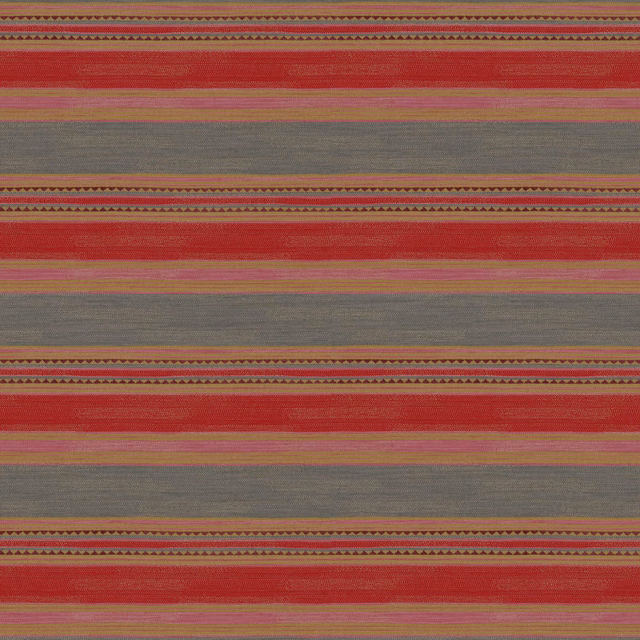 Red and grey striped textile with coral lines and narrow geometric woven borders