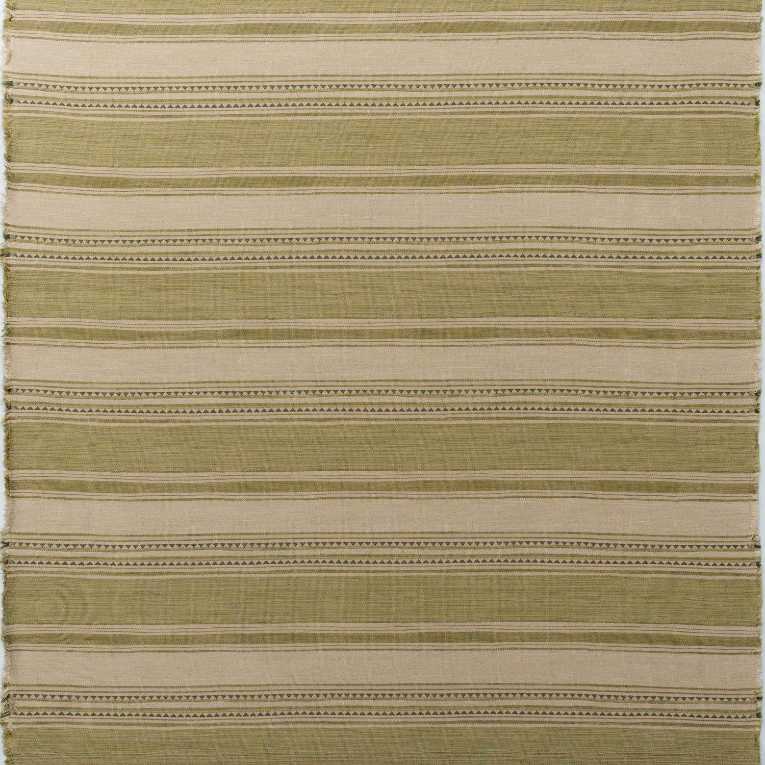 Muted olive and beige horizontal stripes with fine woven bands and dotted accents