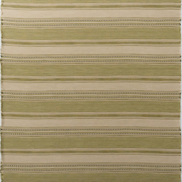 Muted olive and beige horizontal stripes with fine woven bands and dotted accents