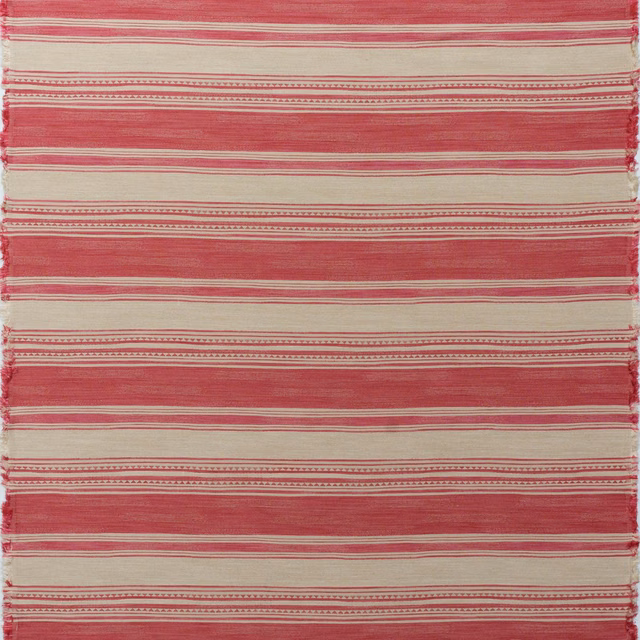 Muted raspberry and cream horizontal woven stripes with a softly nubby surface