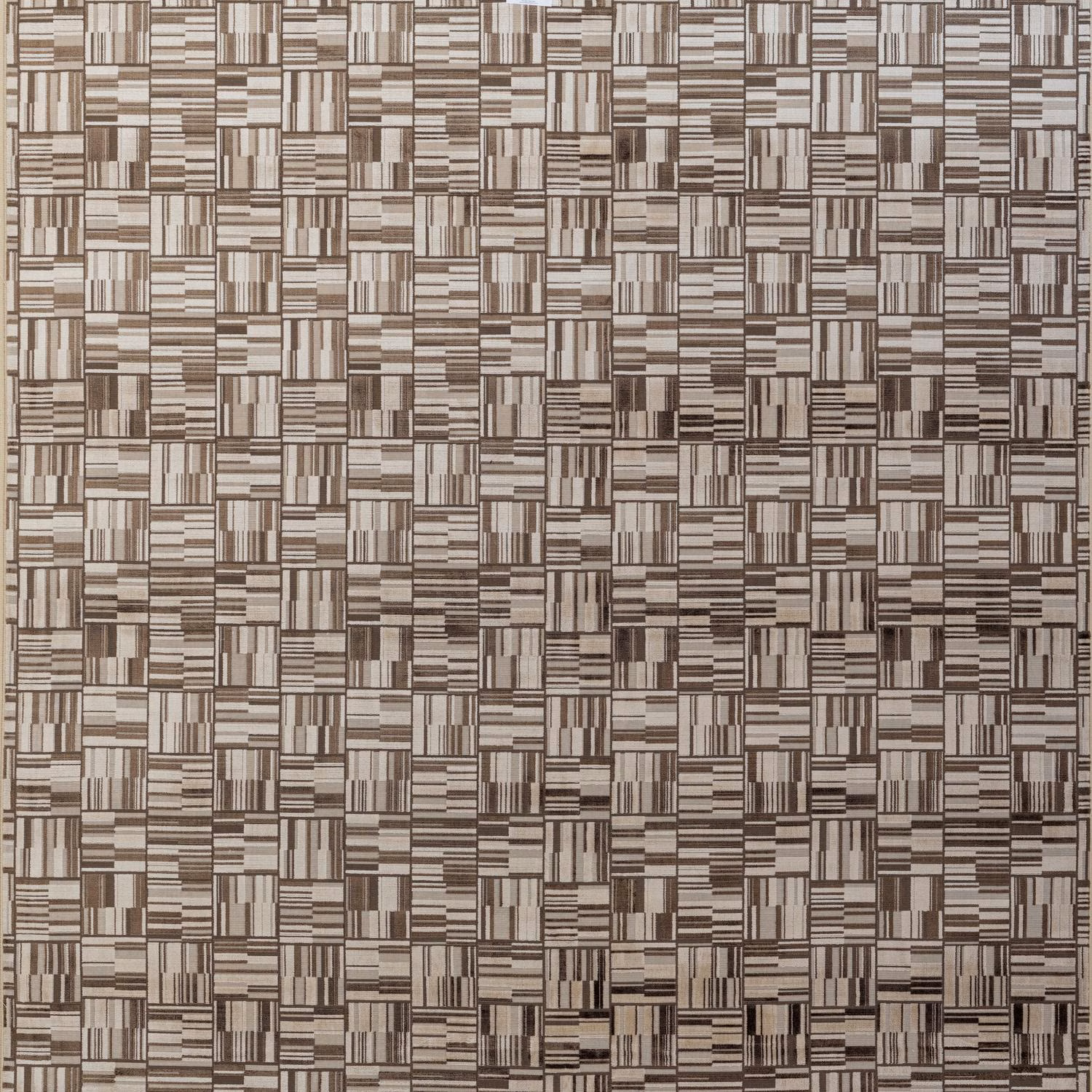 Taupe velvet with interlocking rectangular blocks and fine brown-grey linear texture
