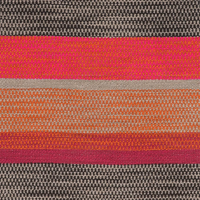 Close-up of orange, magenta, plum, grey and charcoal woven horizontal stripes