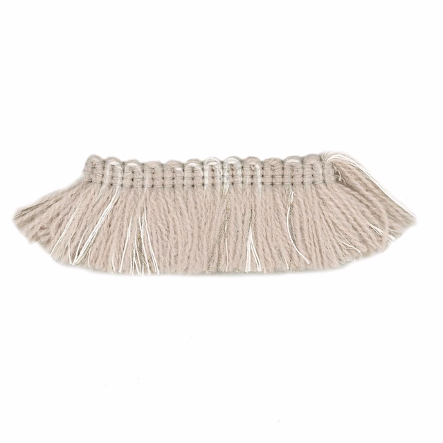 Pale grey-silver looped textile trim with softly lustrous, loose fringe