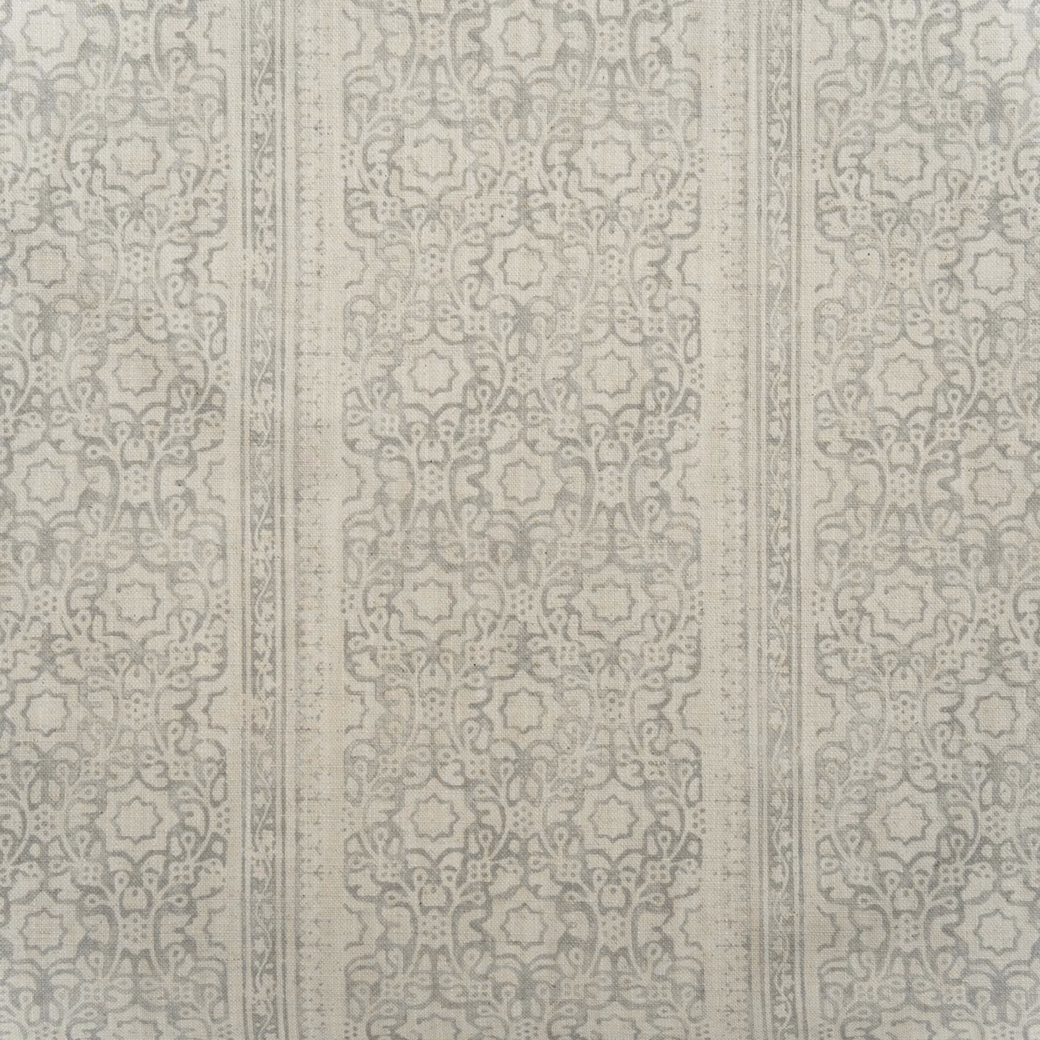 Cloud-grey and ivory cotton print with intricate vertical ornamental damask bands