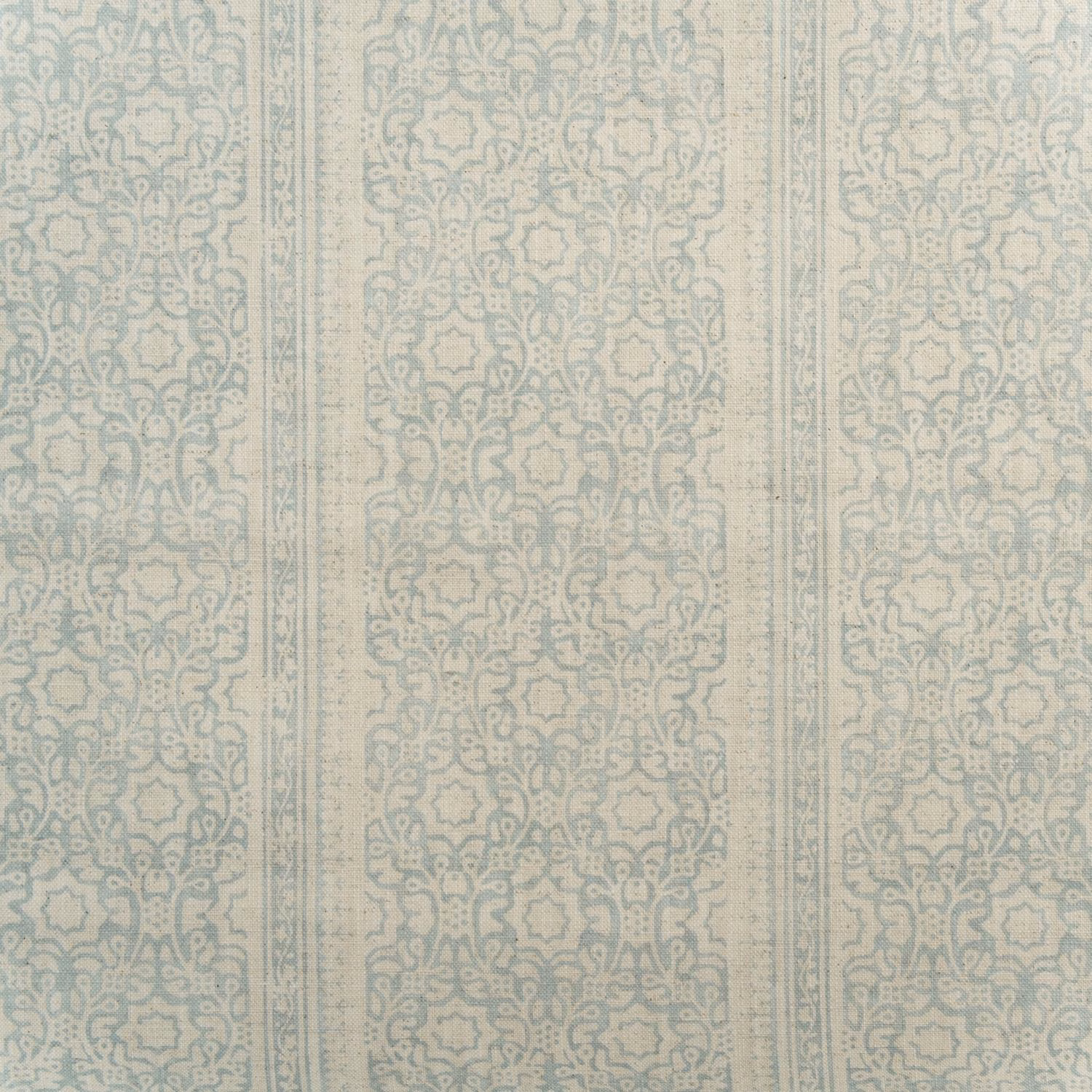 Pale duck-egg and cream cotton print with ornate vertical damask panels