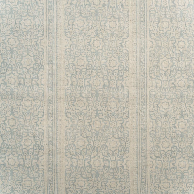 Pale duck-egg and cream cotton print with ornate vertical damask panels