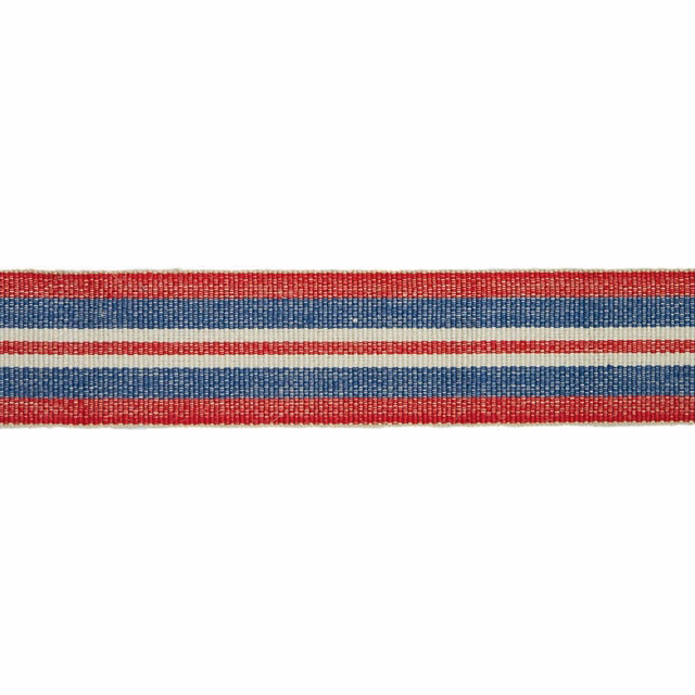 Closely woven red, navy and cream horizontal stripe trim with fine ribbed texture