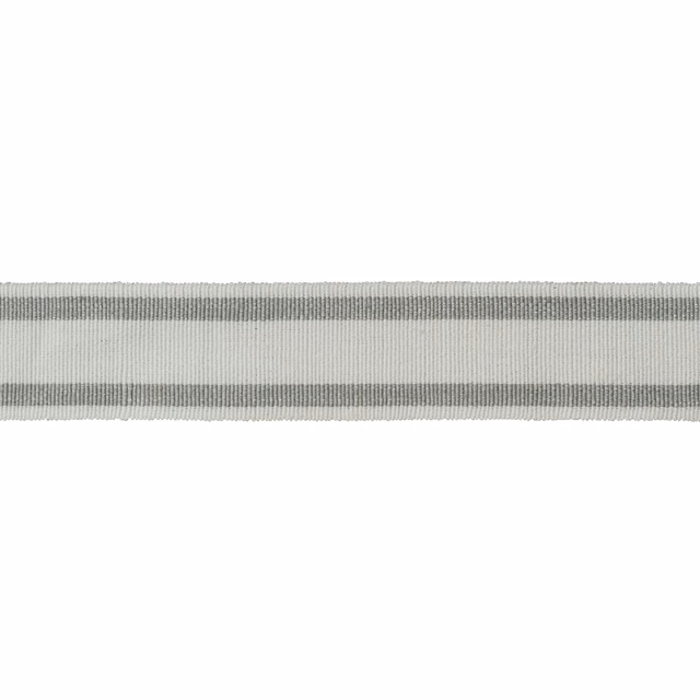 Close view of pale dove-grey stripe with ribbed grey bands and woven texture