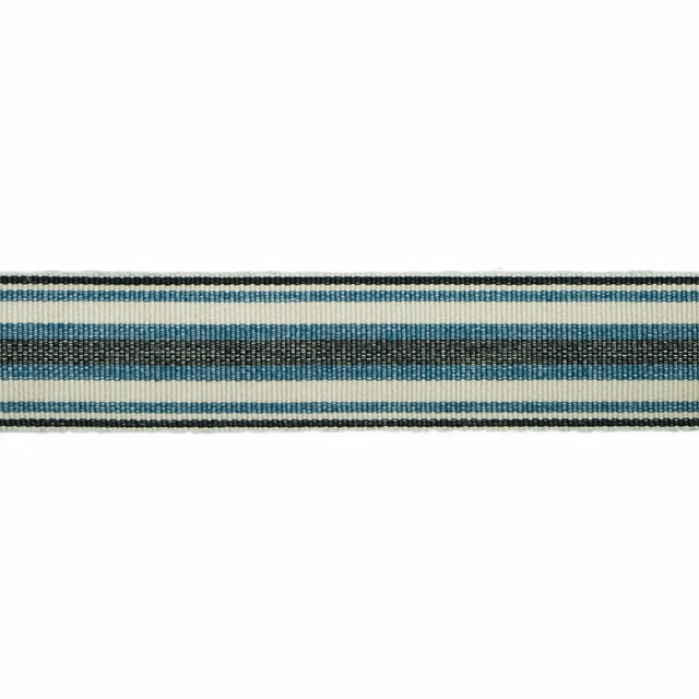 Navy, teal and cream horizontal woven stripes with fine ribbed texture
