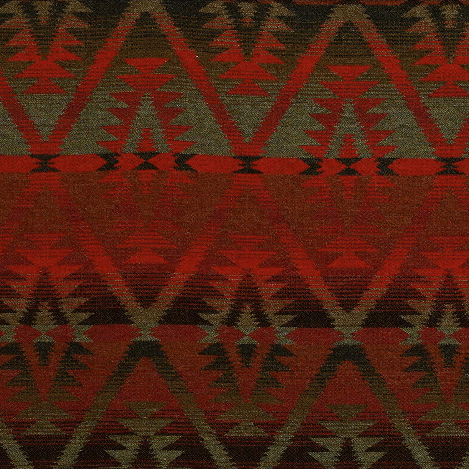 Deep Malbec red woven fabric with olive geometric diamonds and charcoal horizontal bands