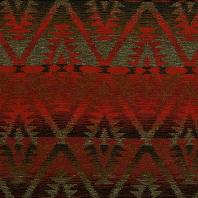 Deep Malbec red woven fabric with olive geometric diamonds and charcoal horizontal bands