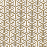 Warm almond and ivory woven fabric with interlocking angular geometric motifs
