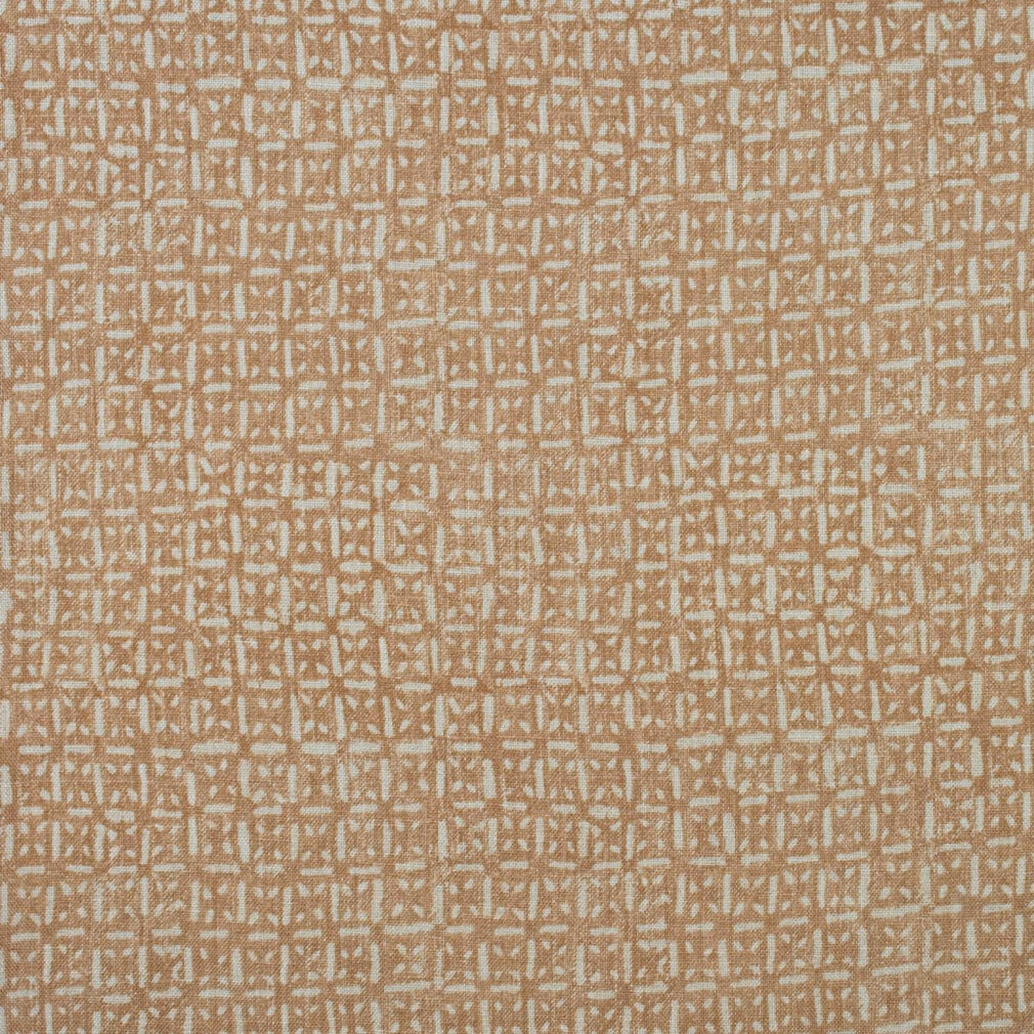 Warm taupe batik linen with cream broken geometric lattice and woven texture