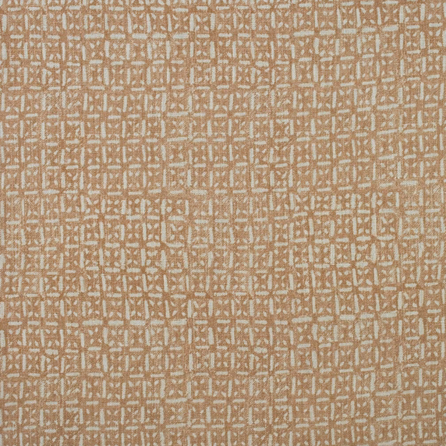 Warm taupe batik linen with cream broken geometric lattice and woven texture