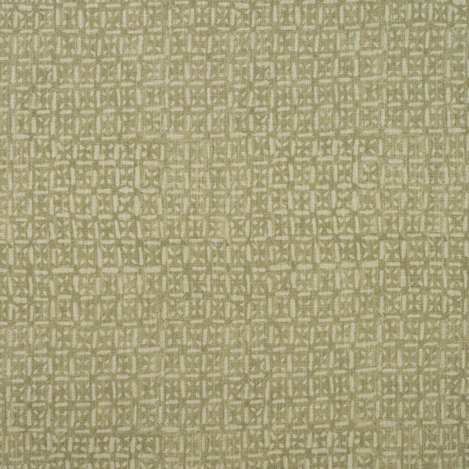 Muted lichen olive fabric with a small irregular batik grid and softly textured weave
