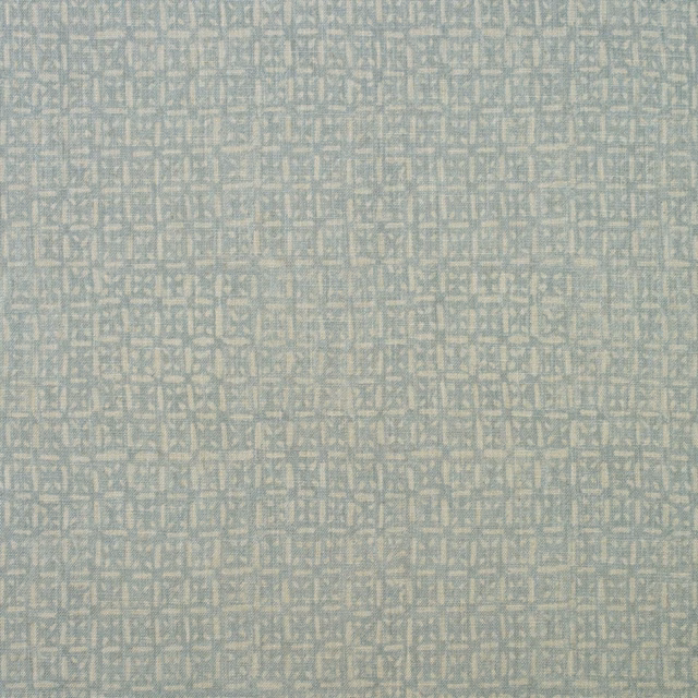 Pale blue-grey batik grid with softly mottled, linen-like woven texture