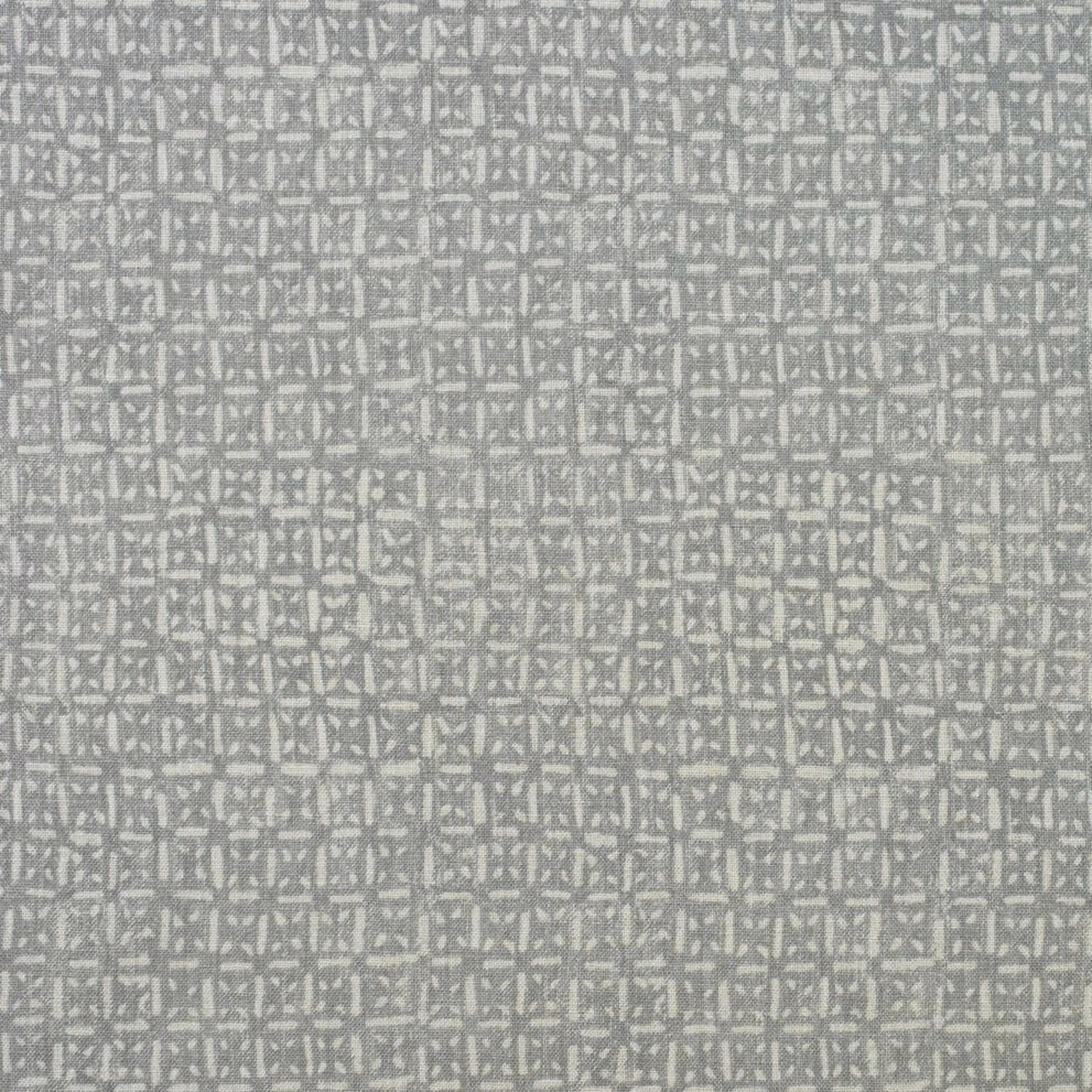 Cool storm-grey batik grid with pale broken marks and a fine woven texture