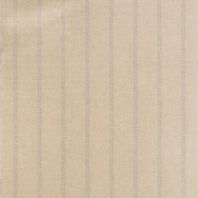 Pale beige woven fabric with delicate grey leafy vertical stripes