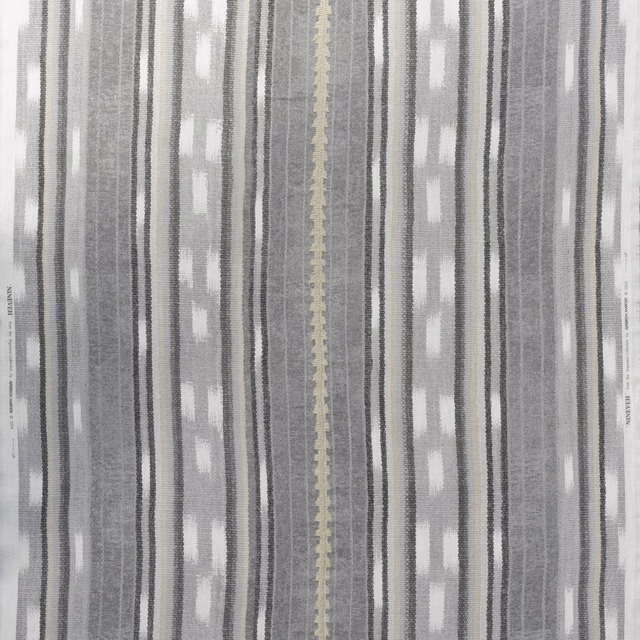 Cool smoke-grey striped fabric with charcoal lines and softly textured woven bands
