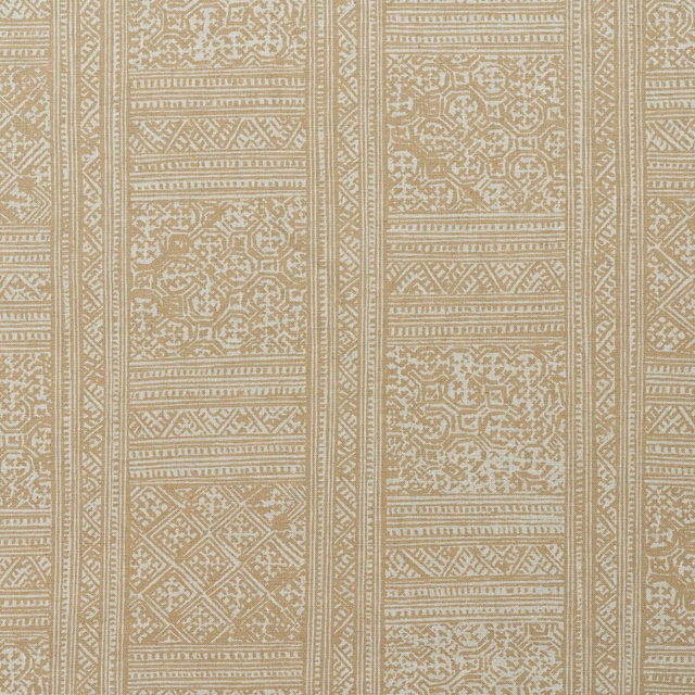 Warm almond and ivory woven panels with medallions and striped geometric borders
