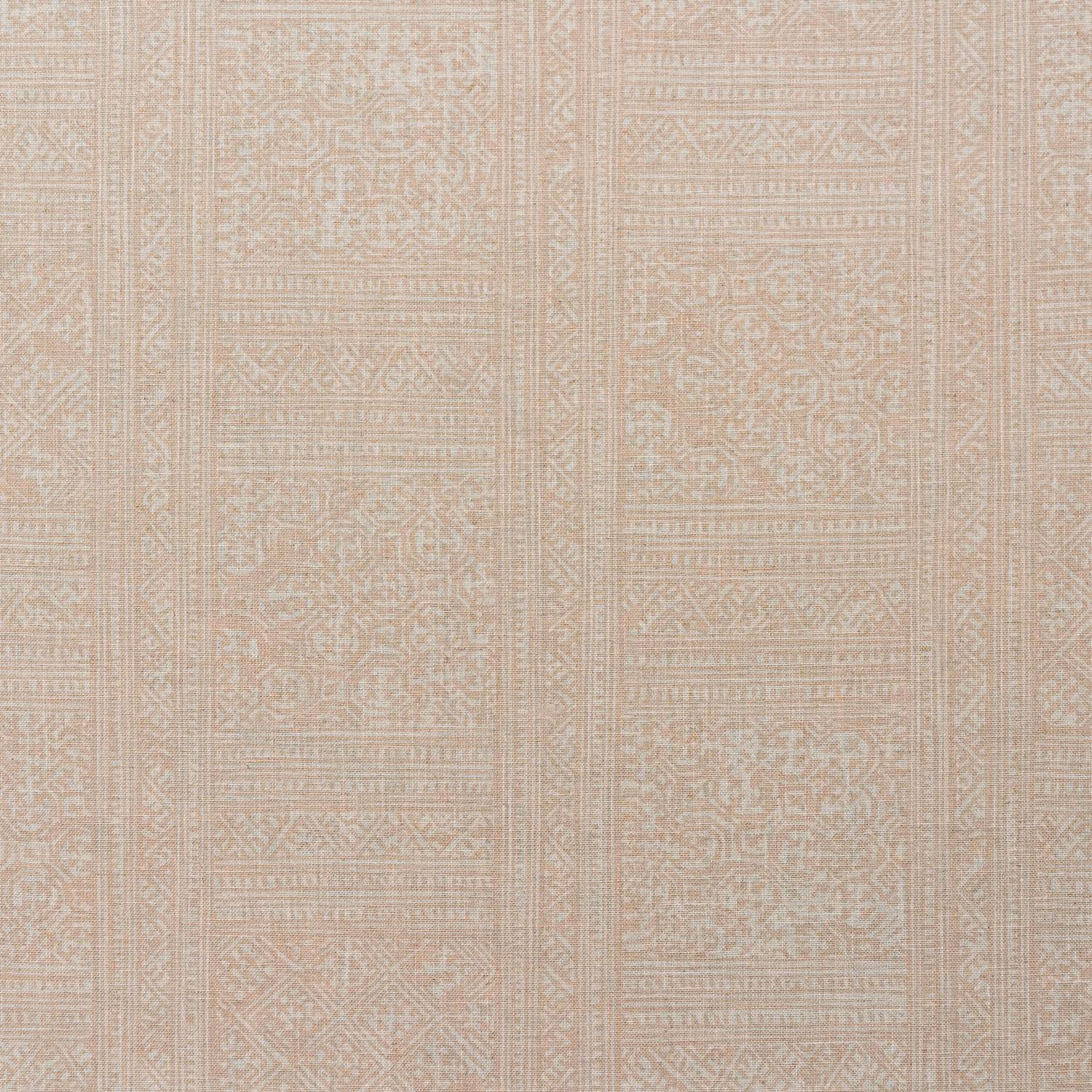 Pale blush-pink woven textile with vertical ornamental panels and fine geometric detail
